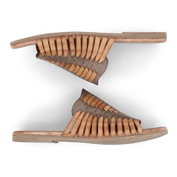 NIB Roan Bed Stu Chastity 7 37 Leather Huarache Slide Flat Sandals Almond Oats - Picture 2 of 11